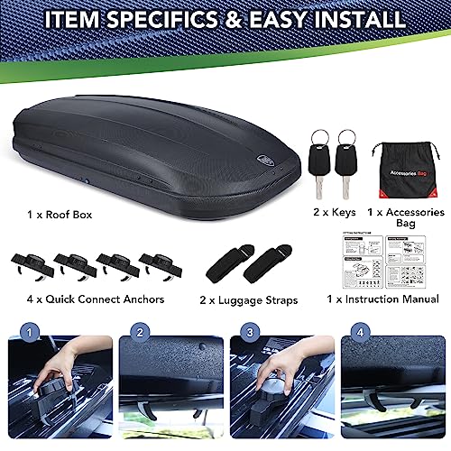 Black Dual-Side Opening Hard-Shell Roof Cargo Box Carrier W44816
