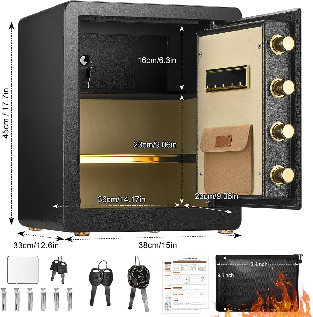 Fireproof Waterproof Digital Keypad Safe Box with Document Bag A1810