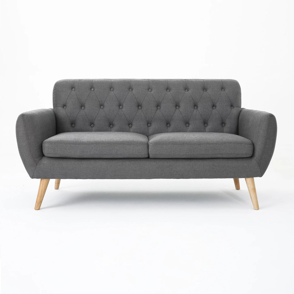 Dark Grey Tufted Fabric Sofa T5382