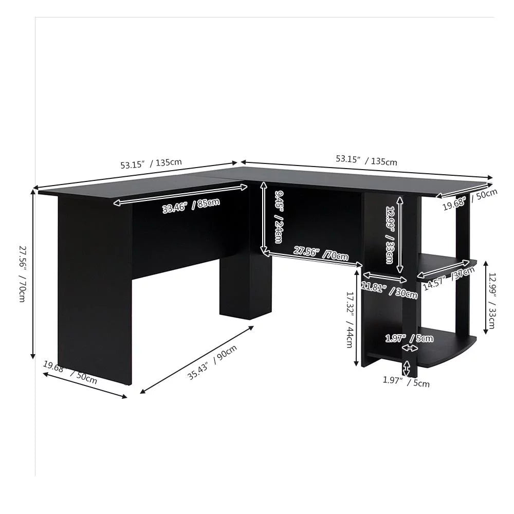 L-Shaped Corner Computer Desk with Bookshelves A671