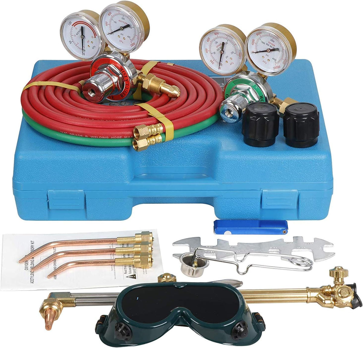 Oxygen & Acetylene Gas Cutting Torch and Welding Kit with Two Hose, Regulator Gauges, Storage Case R139