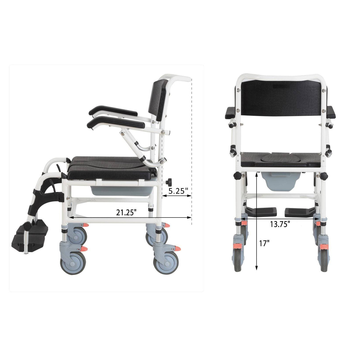 Black Commode Wheelchair with 4 Castor Wheels S306
