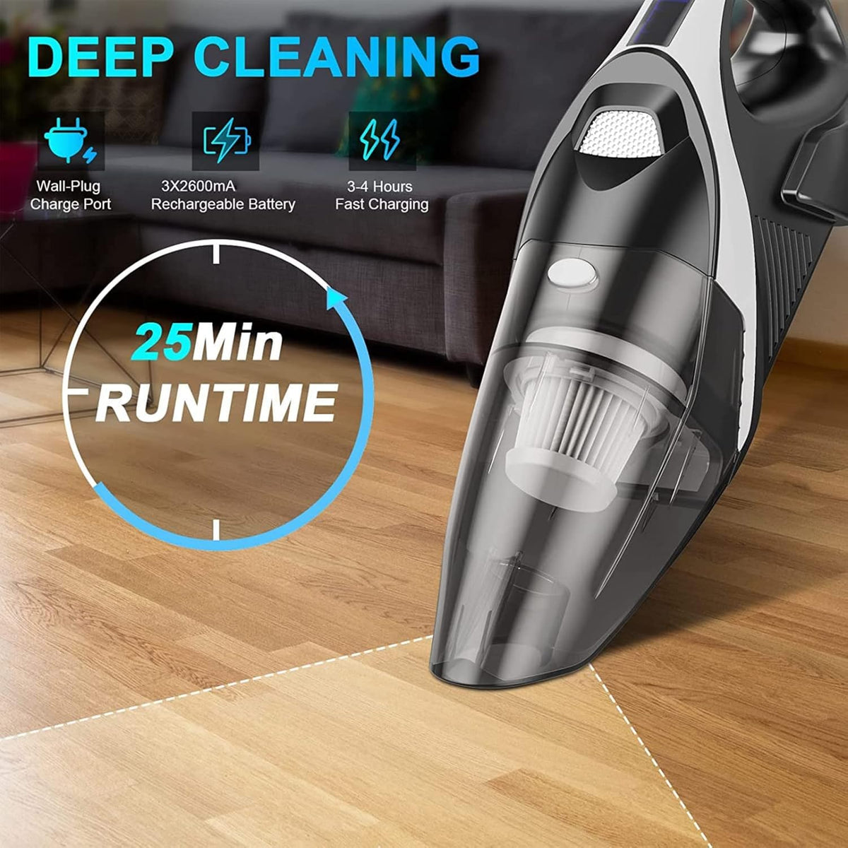 Cordless Handheld Vacuum with LED Light, Filter, Attachments, Pack of 2 I320622