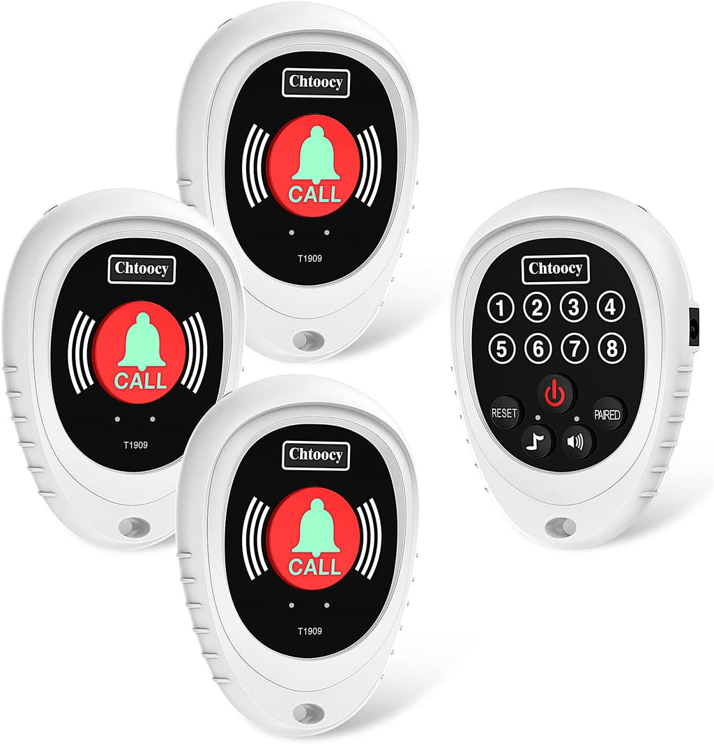 Rechargeable Wireless Caregiver Pager 1000 Feet Range 3 Call Buttons and 1 Receiver White L31147