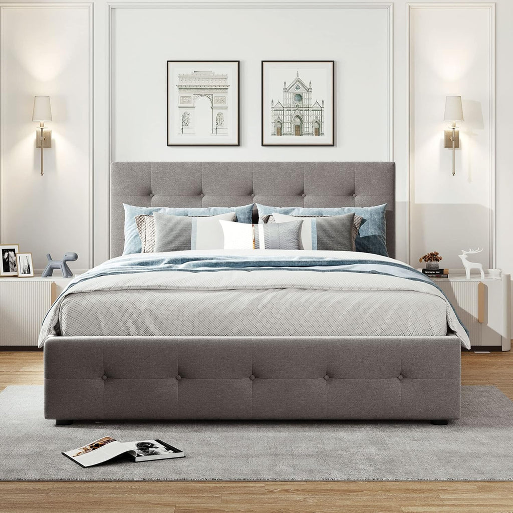 Light Gray Upholstered Platform Bed with Drawers Z52108