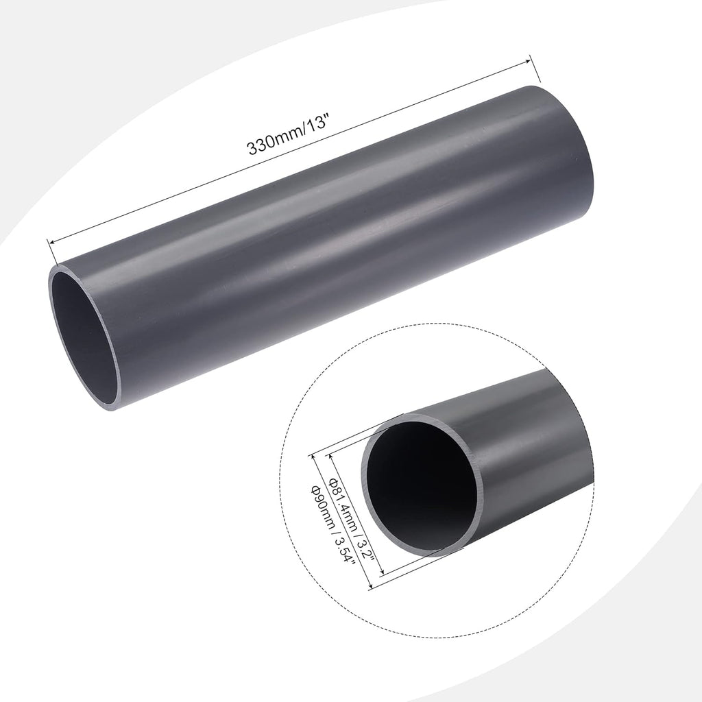 PVC Rigid Round Pipe 81.4mm ID 90mm OD 330mm Light Grey N141
