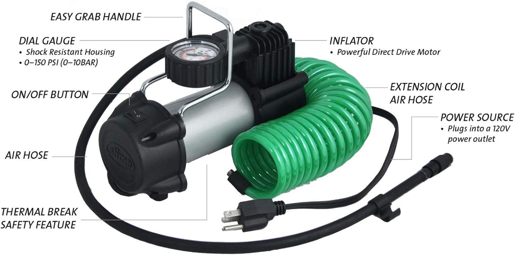 Heavy Duty 120V Tire Inflator Air Compressor with Analog 150 psi Dial Gauge and LED Light Pack of 2 Q483