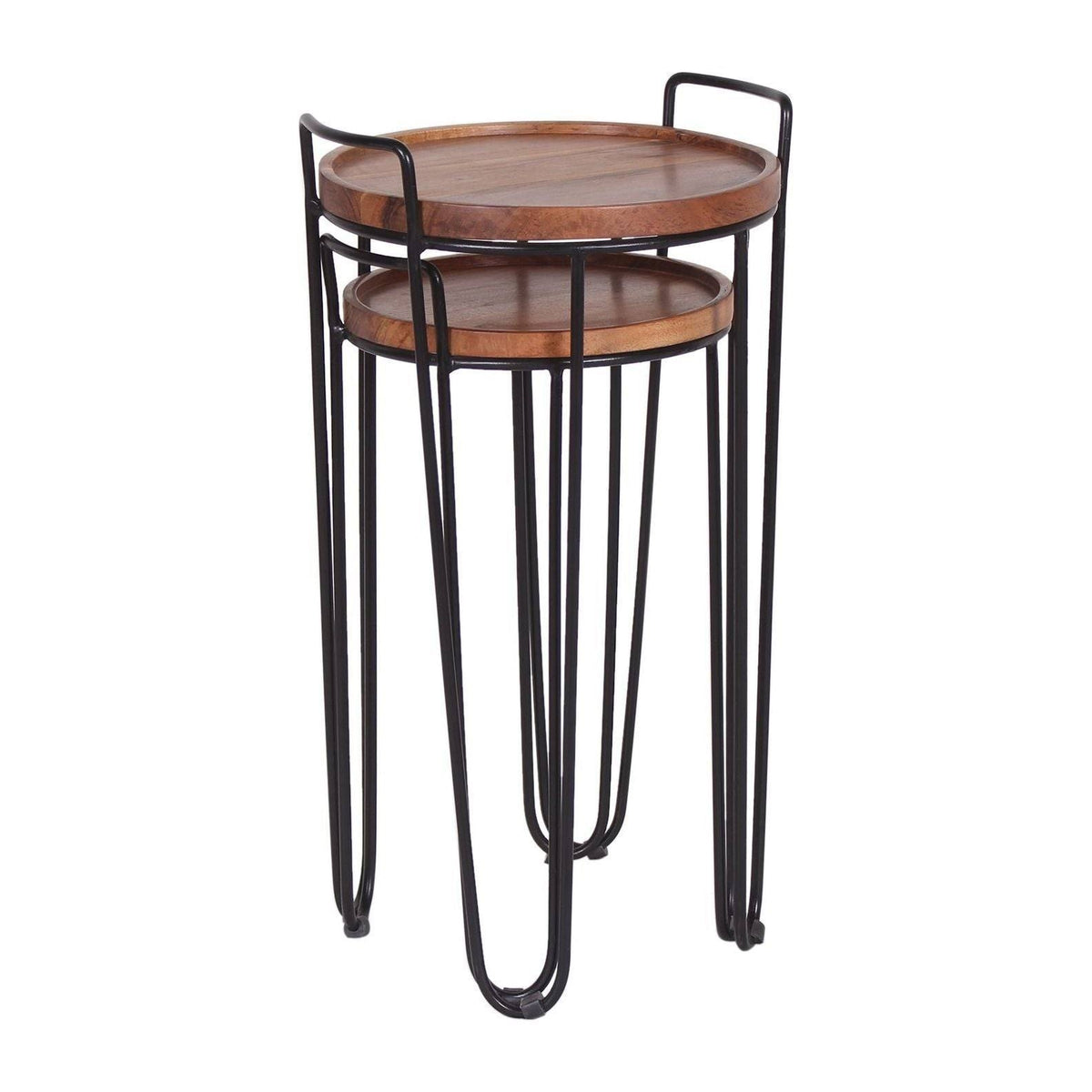 Iron & Acacia Nesting Tray Tables with Handles Set of 2 F463