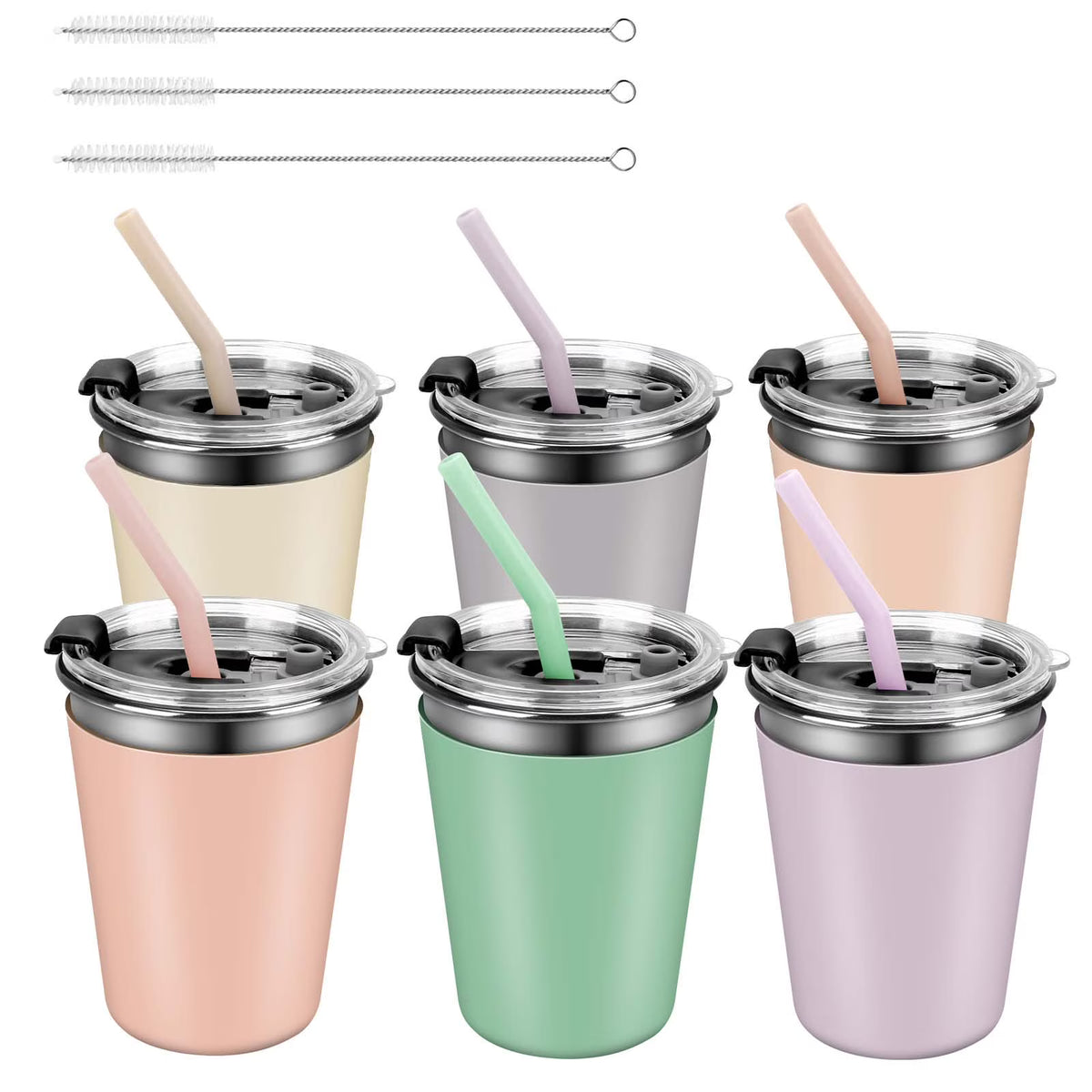 12oz 6Pcs Toddler Cups with Straws, Lids and Silicone Sleeves U4138