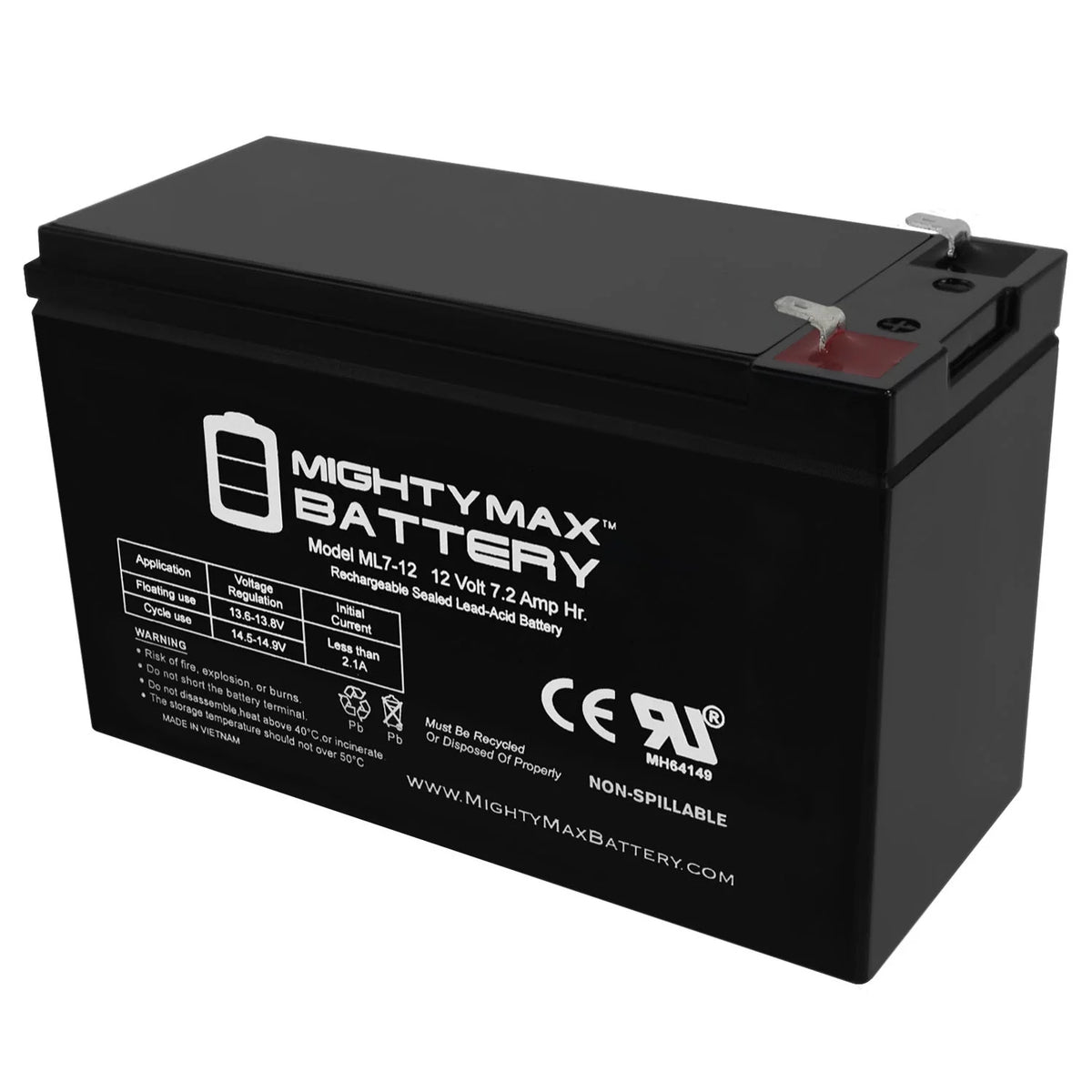 12 Volt 7.2 AH Rechargeable SLA AGM Battery X9923