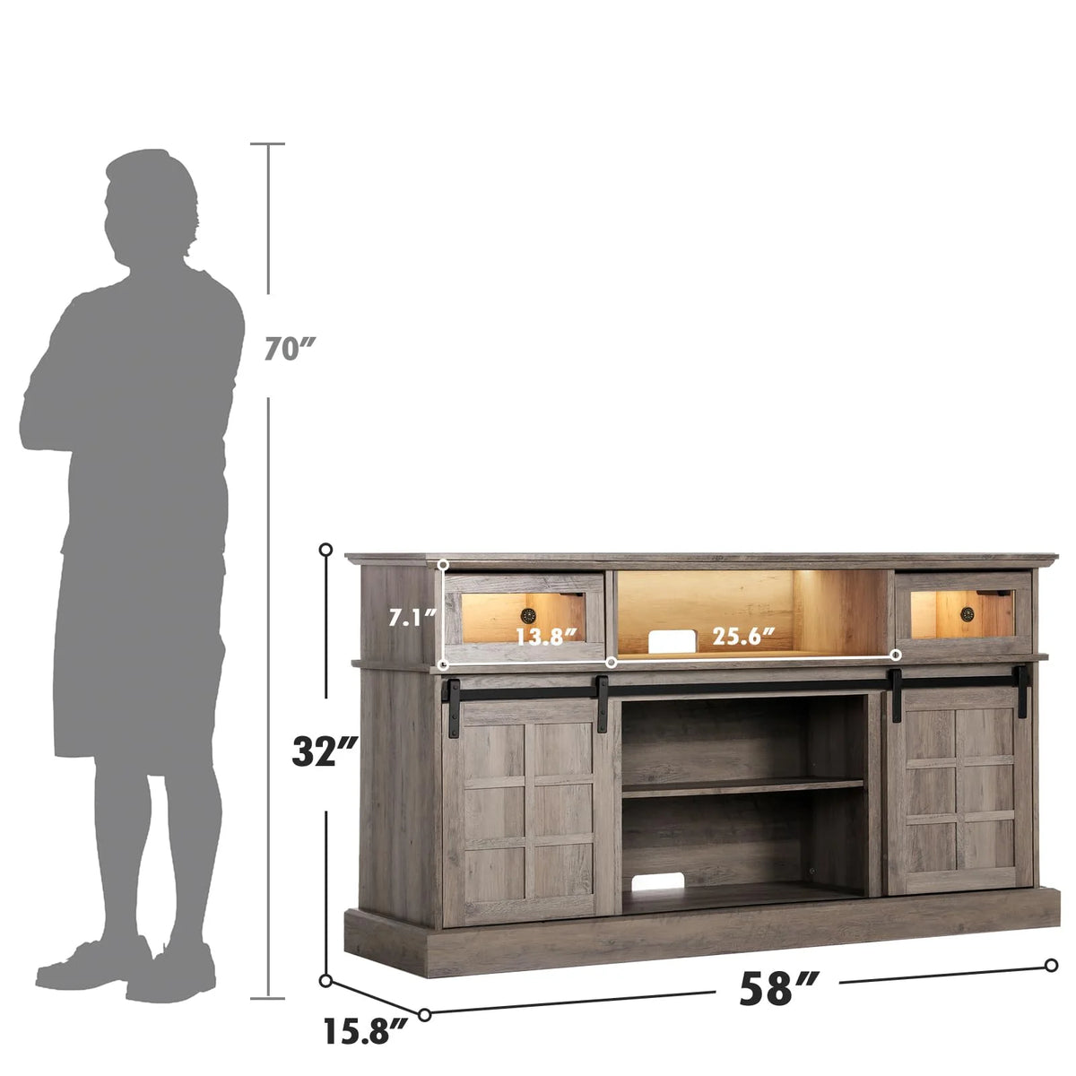 Gray Fireplace TV Stand with 23" Electric Fireplace and Storage Cabinet Y2595
