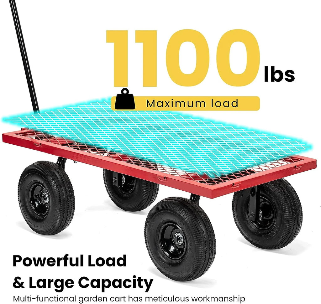 Mesh Steel Garden Cart 880 lbs Folding Utility Wagon with 10 Inch Wheels, Red B509521