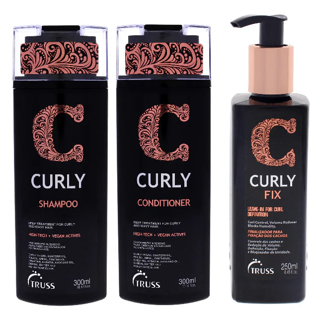 3 Pc Curly Shampoo Conditioner Fix Cream Kit I34457