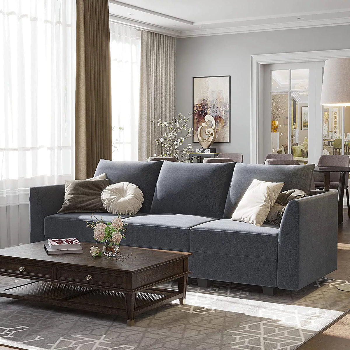 Bluish Gray 3-Seater Sectional Sofa L961333
