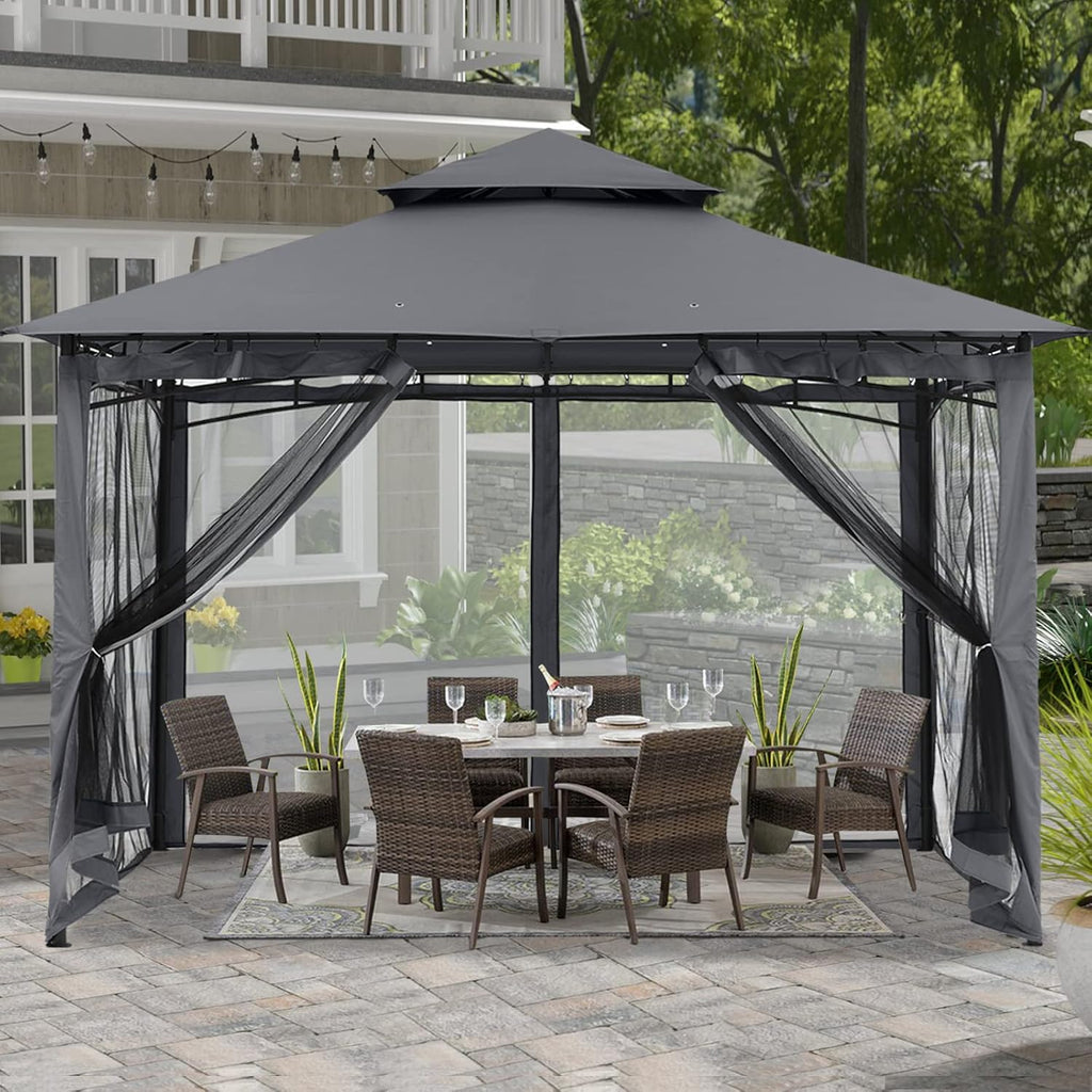 10x10 Gazebo with Netting, Khaki R920412