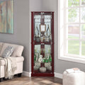 Cherry Lighted Corner Curio Cabinet with Tempered Glass Door Q306436