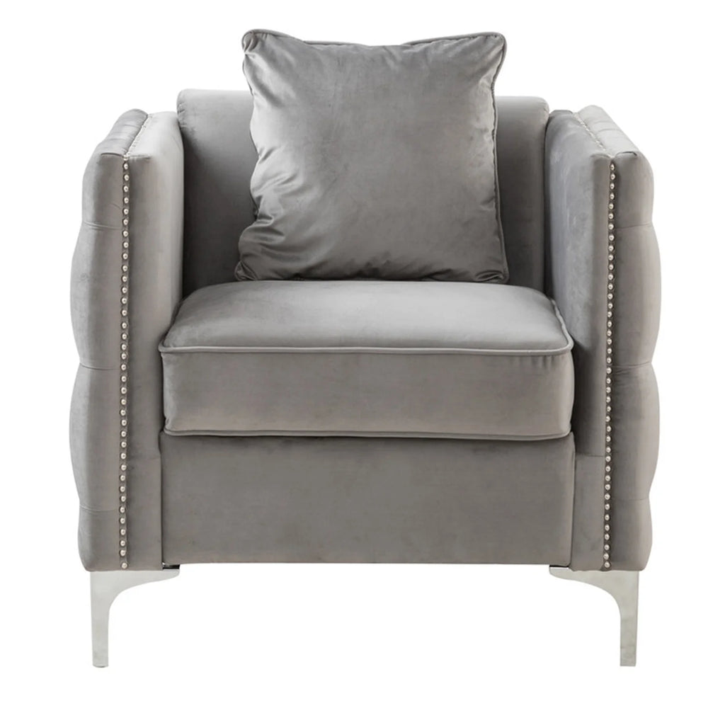 Gray Velvet Chair with 1 Pillow Z414630