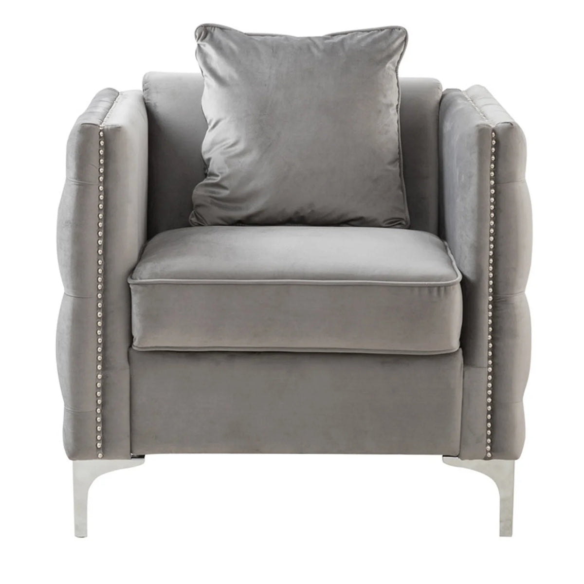 Gray Velvet Chair with 1 Pillow Z414630