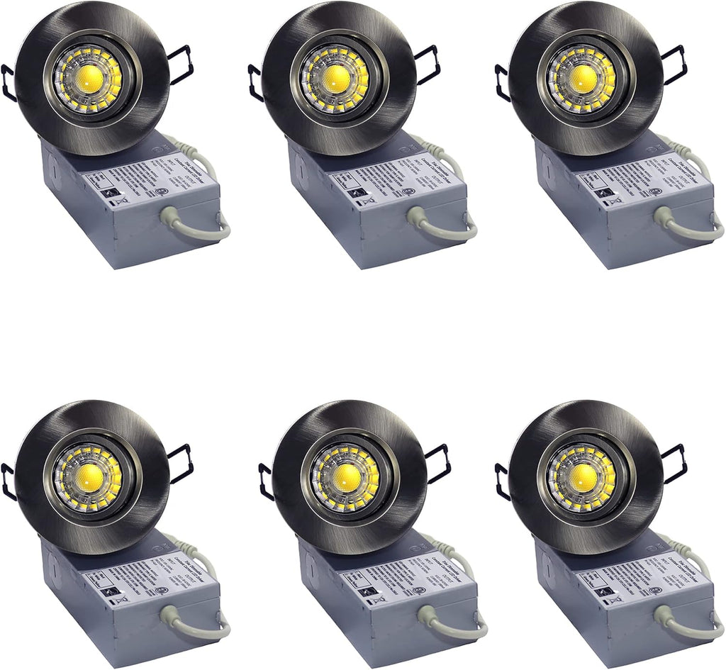 6-Pack 3 Inch 3000K LED Gimbal Downlight 8W 120V Dimmable 830Lm Brushed Nickel G590