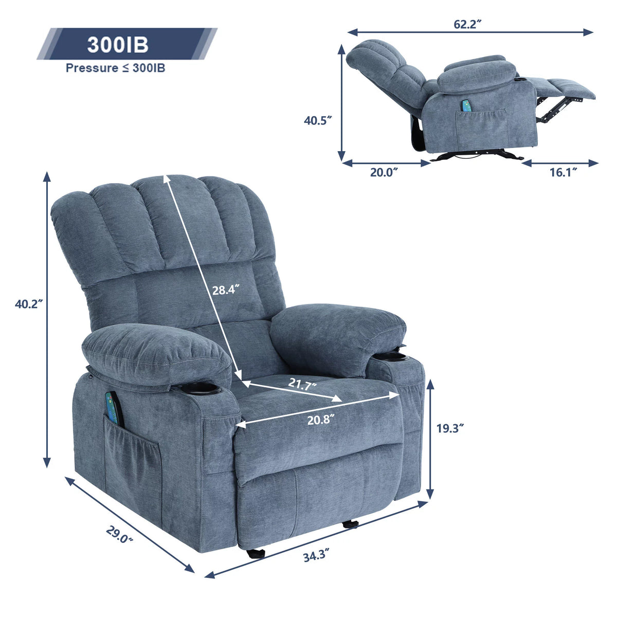 Rocker Recliner with Vibration Massage and Heat H651694