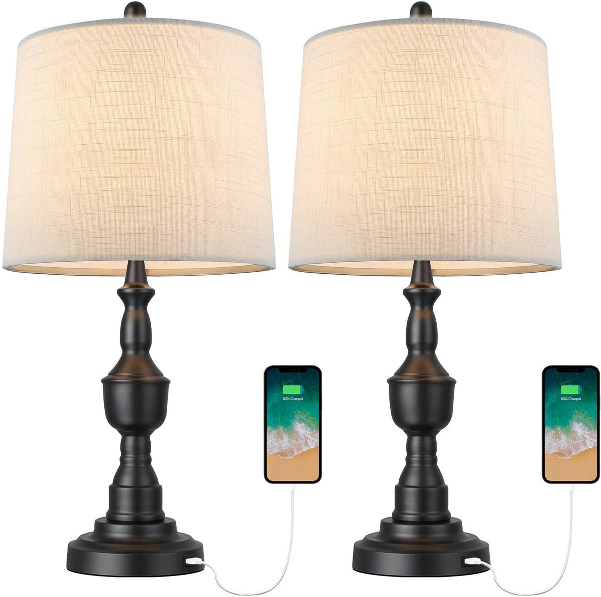 Black Metal USB Table Lamp Set of 2 L952