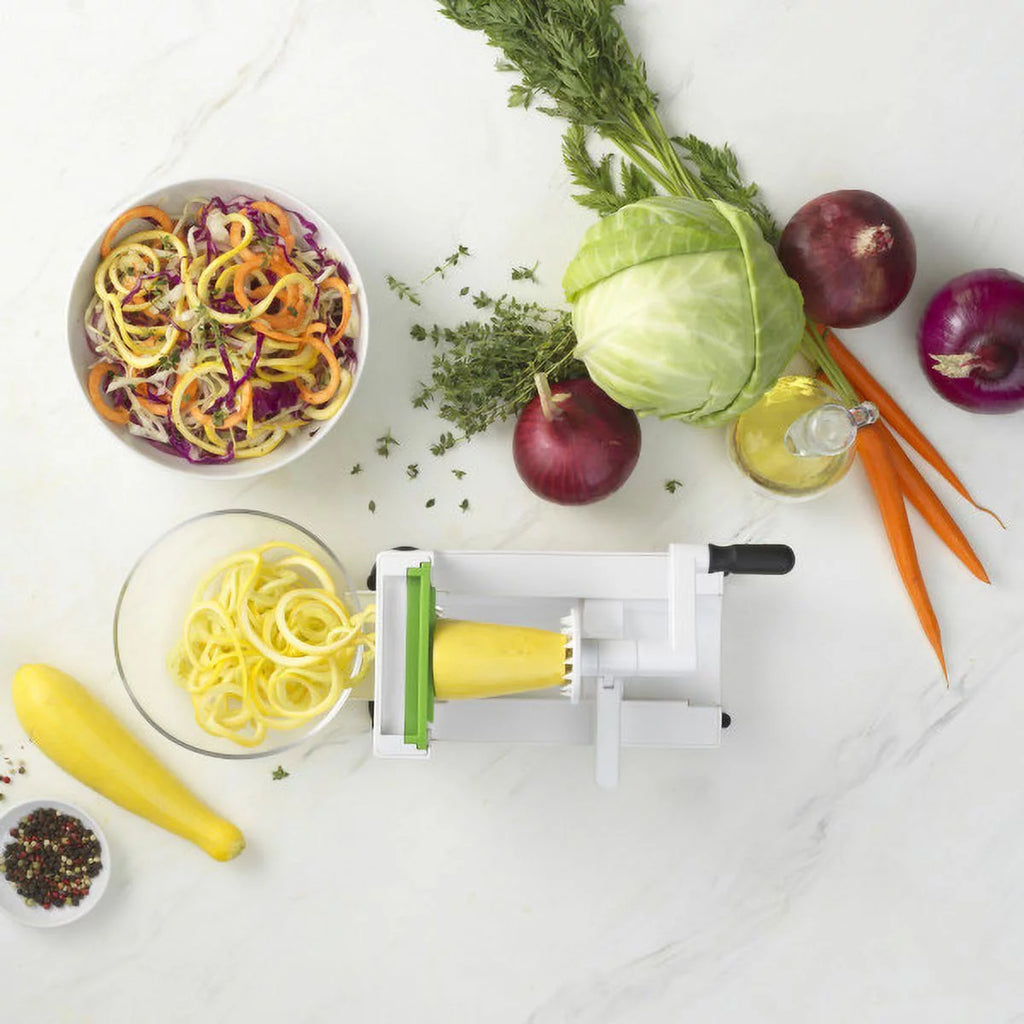 White Counter Top Veggie Spiralizer with Interchangeable Blades A45014