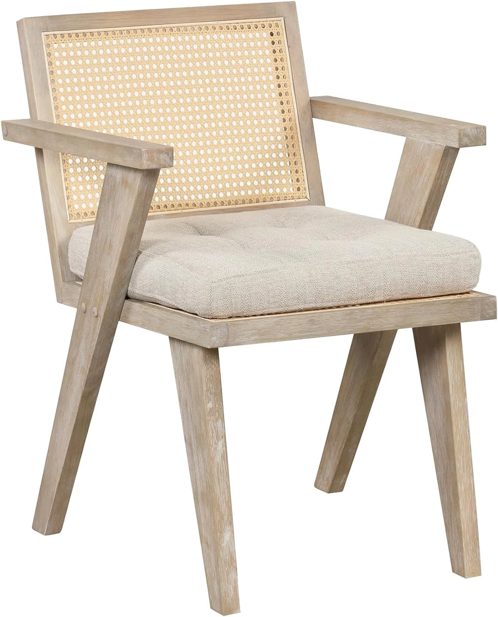 Mid Century Modern Accent Chair with Rattan Backrest and Padded Seat C40143