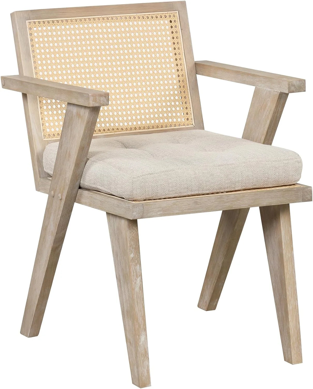 Mid Century Modern Accent Chair with Rattan Backrest and Padded Seat C40143