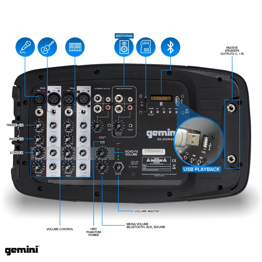 Bluetooth Portable PA System with Detachable Powered Mixer K503344