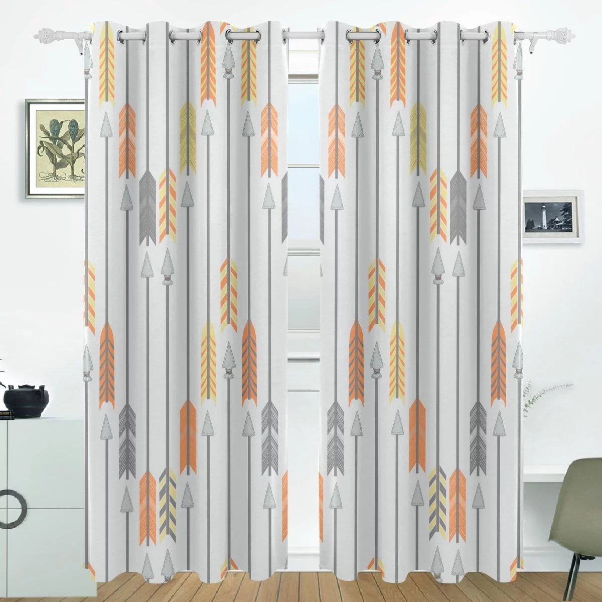 Orange Yellow Gray Blackout Thermal Curtain, 2 Panel 52Wx84L E99019