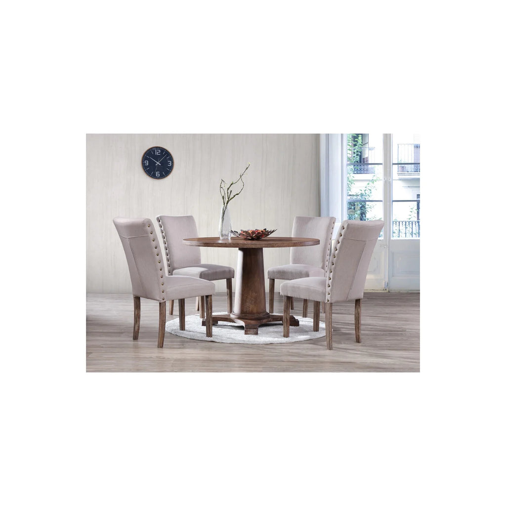5-Pieces Antique Natural Oak Round Dining Set C788