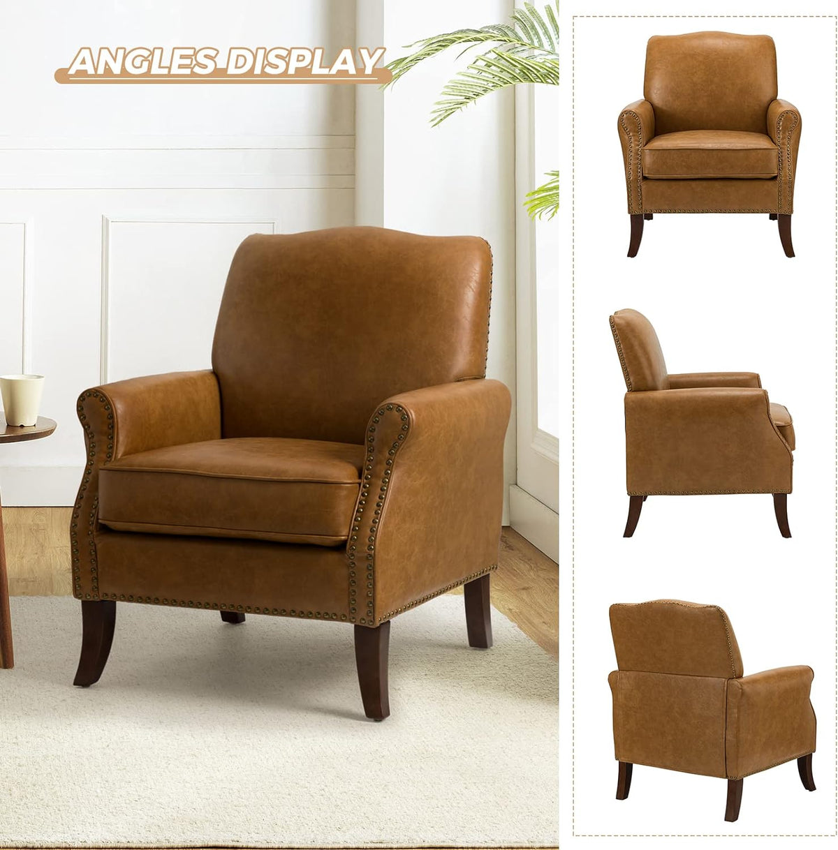 Faux Leather Accent Armchair Set Of 2 with Solid Wood Legs F38918