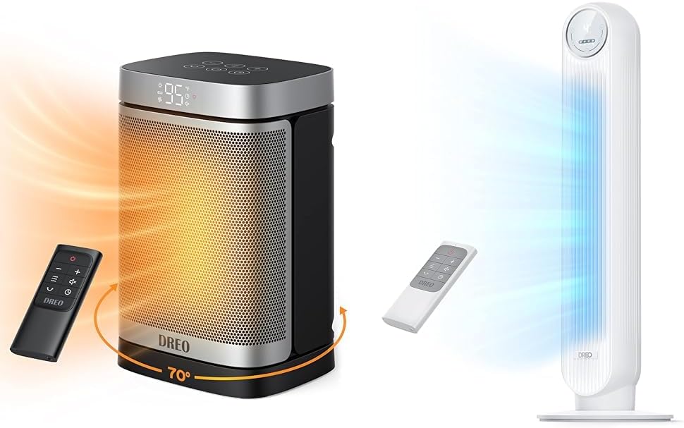 1500W Space Heater with Remote and Oscillating Tower Fan Q8919