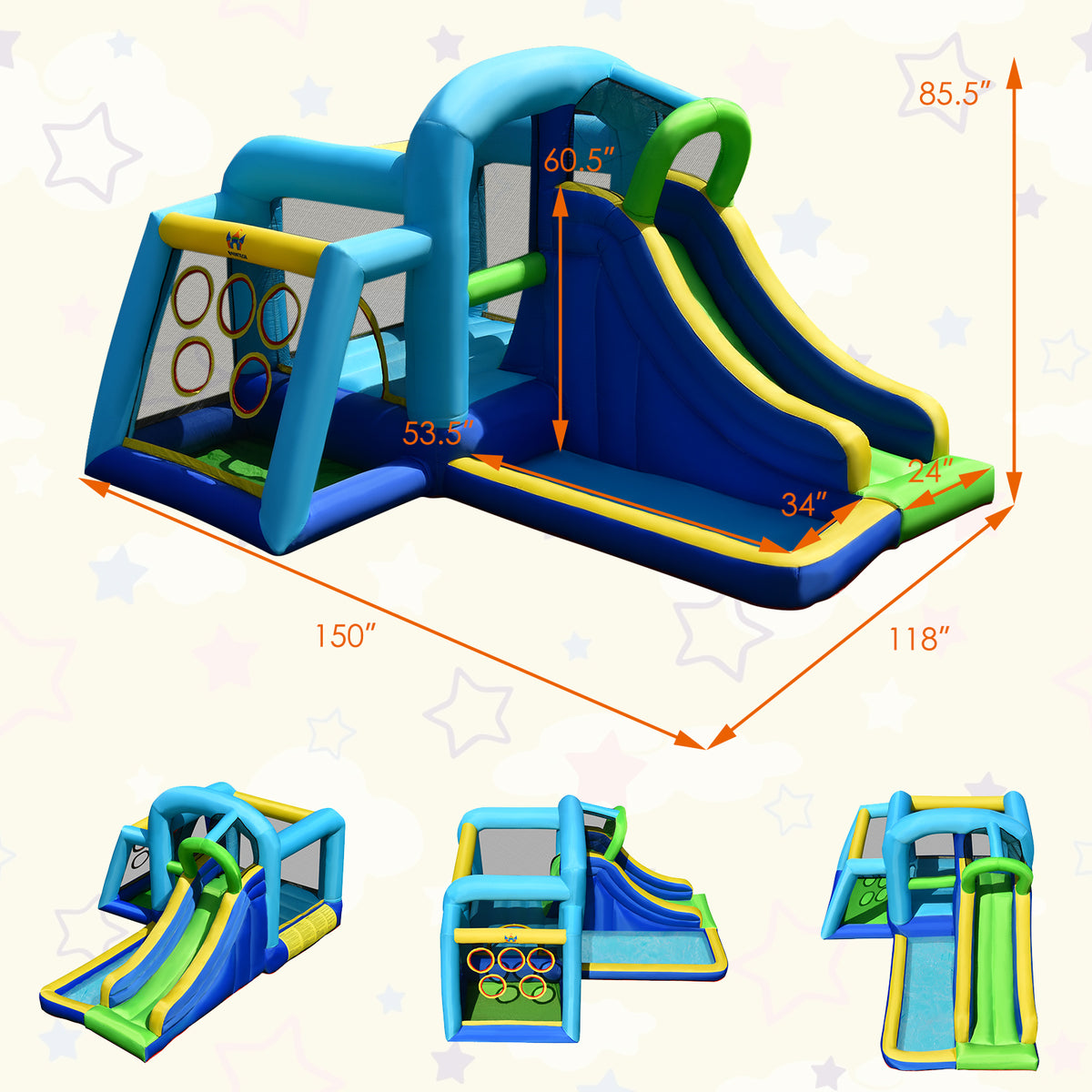 Inflatable Bouncer Climbing Bounce House Kids Slide Park Ball Pit with 550W Blower O48101