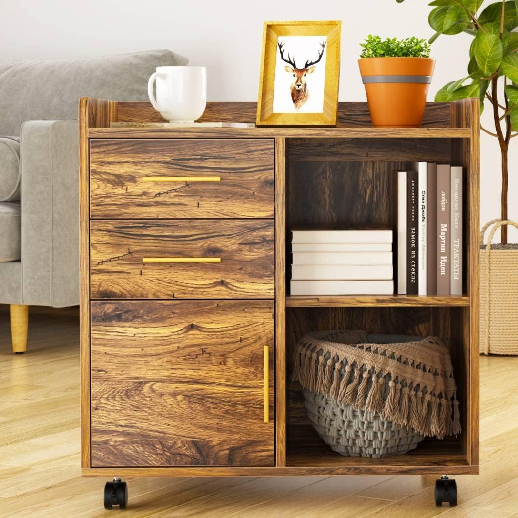 Wood File Cabinet with Storage and Drawers R4440