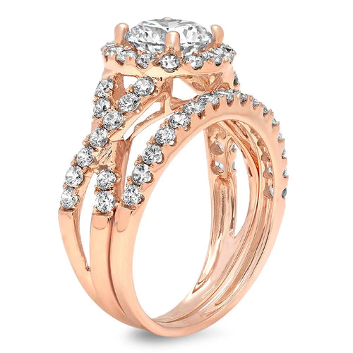 1.92 ct Genuine Cultured Diamond 18K Rose Gold Halo Engagement Ring Set size 3.5 Q8344