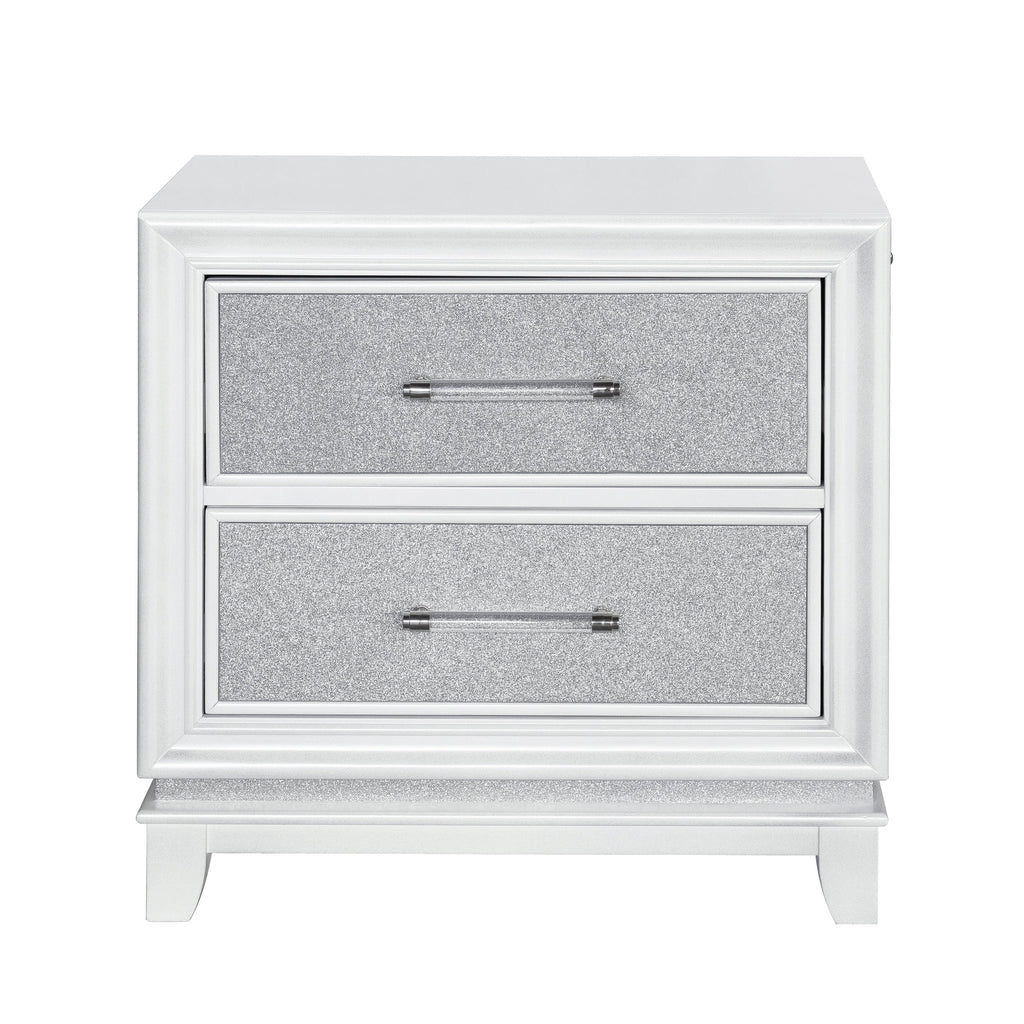 King 5-Piece Bedroom Set with LED Lights, Tufted Bed, Dresser, Mirror, and 2 Nightstands in Pearlized White G268