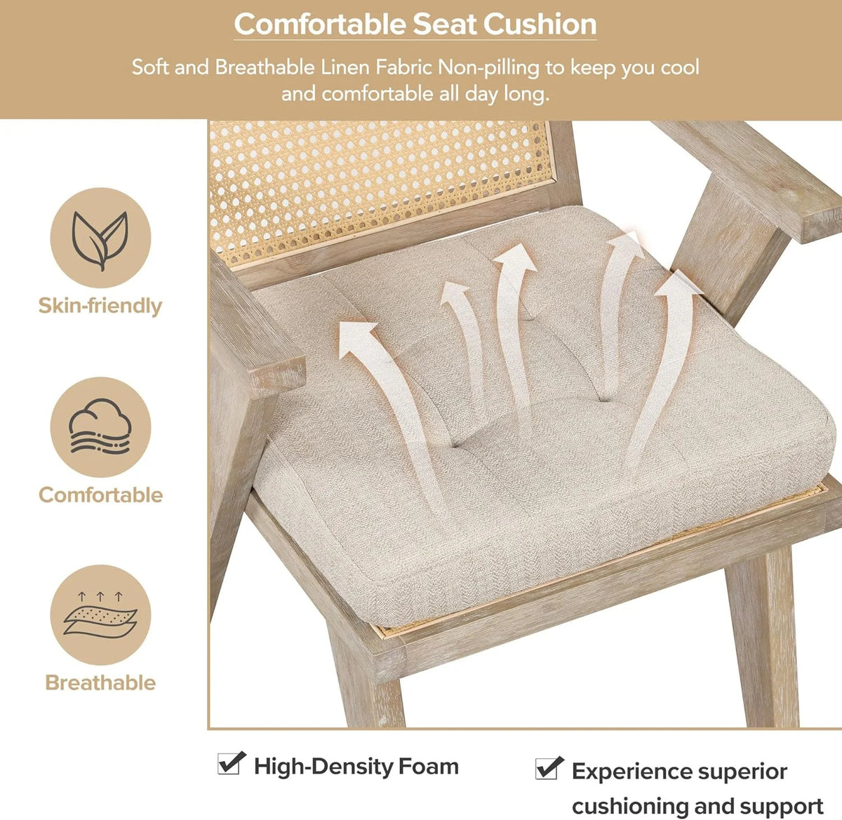 Mid Century Modern Accent Chair with Rattan Backrest and Padded Seat C40143
