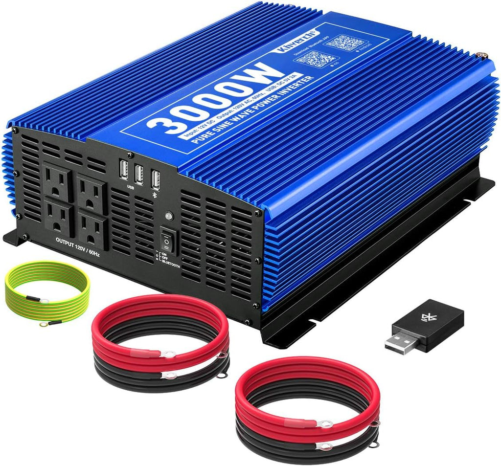 3000W Pure Sine Wave Power Inverter 12V DC to 110V AC Car Inverter with Bluetooth 4 AC Outlets 2 USB Ports X74395