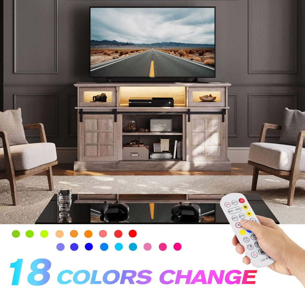 Gray Fireplace TV Stand with 23" Electric Fireplace and Storage Cabinet Y2595
