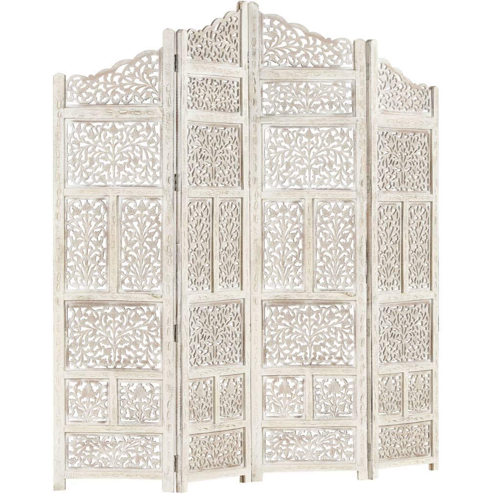 White 4-Panel Solid Mango Wood Room Divider H191