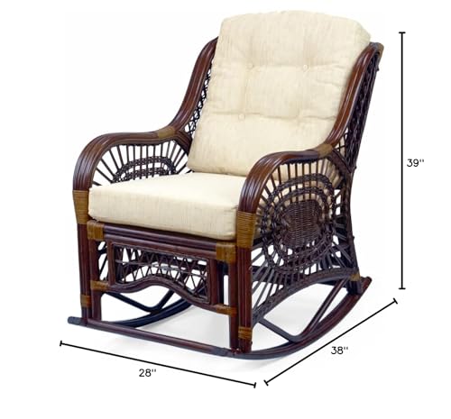 Natural Wicker Rattan Rocking Lounge Chair with Cream Cushion Y112