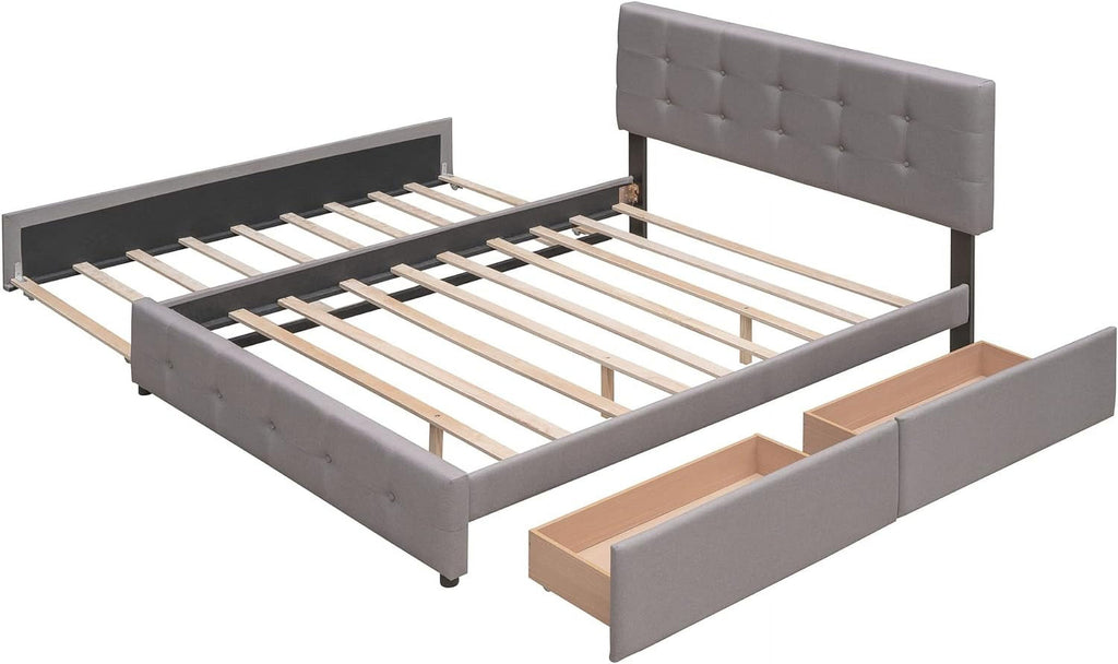 Light Gray Upholstered Platform Bed with Drawers Z52108