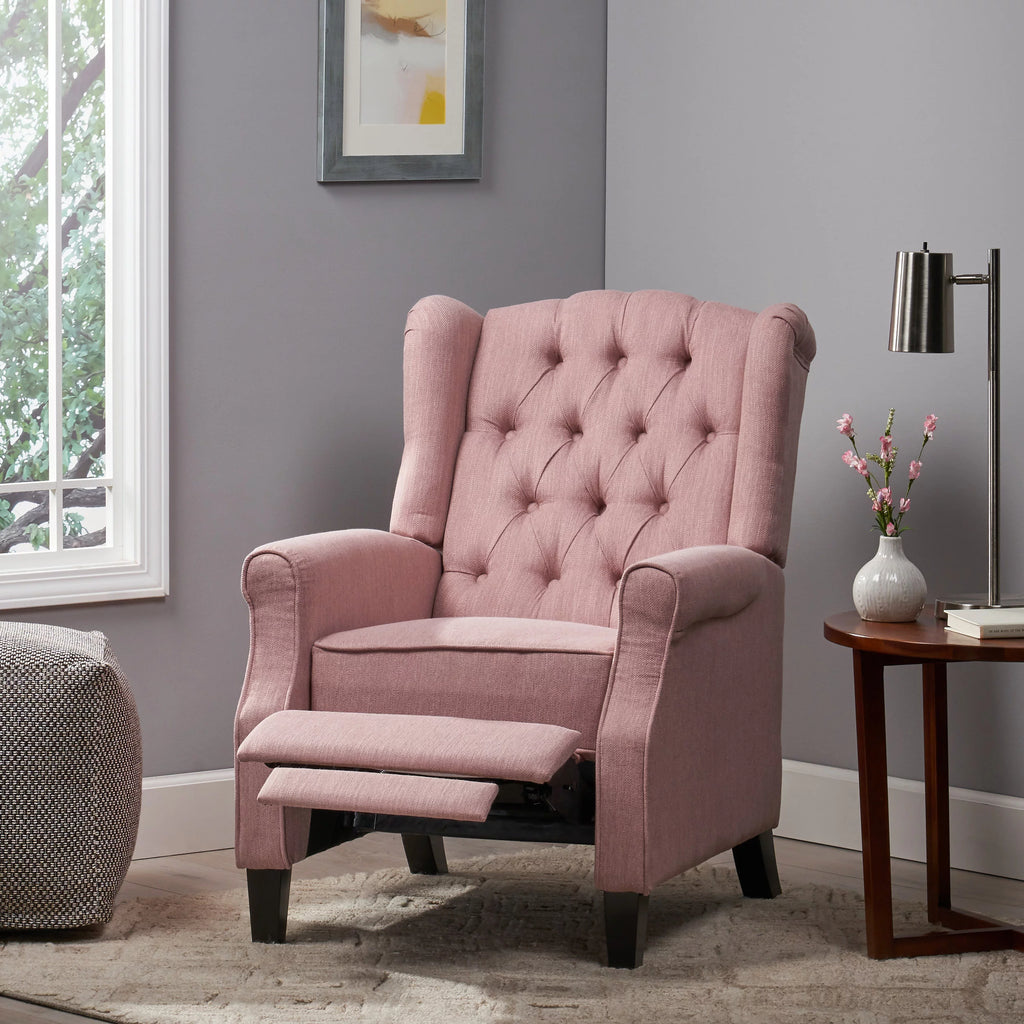 Light Blush Tufted Fabric Push Back Recliner A623741
