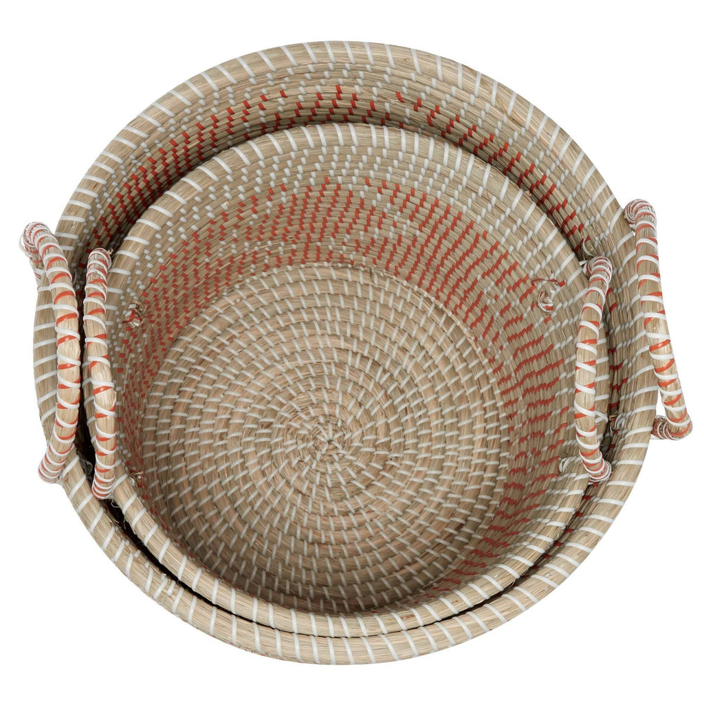 Round Seagrass Set of 2 Storage Baskets with Handles C36700