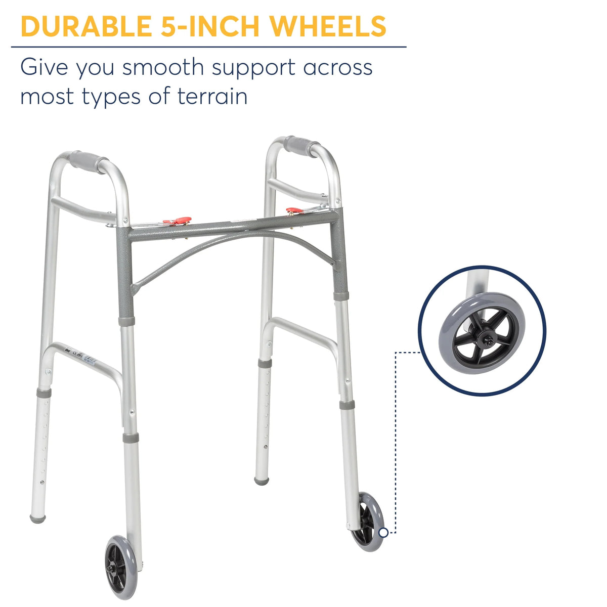 Two Button Folding Walker with 5 Wheels F91710