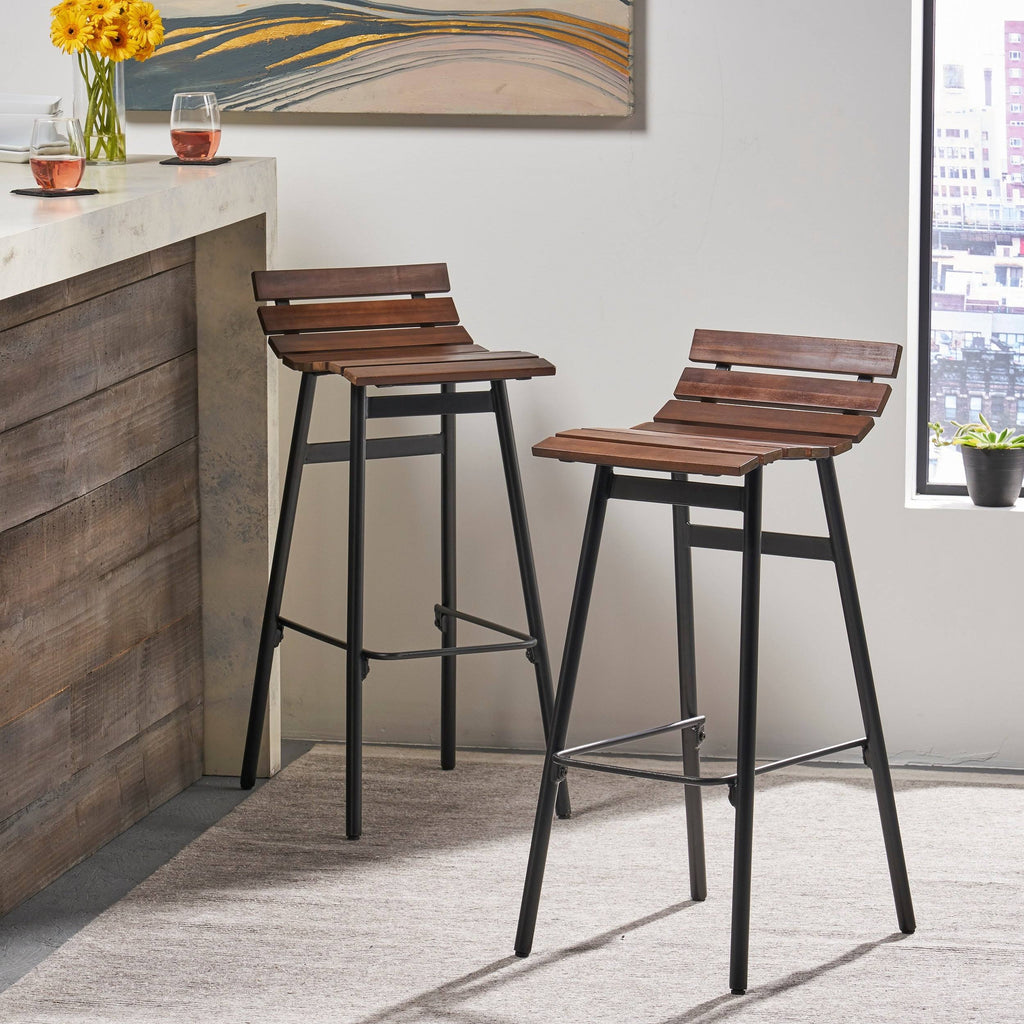 Set of 2 Wooden Barstool Dark Brown F97846