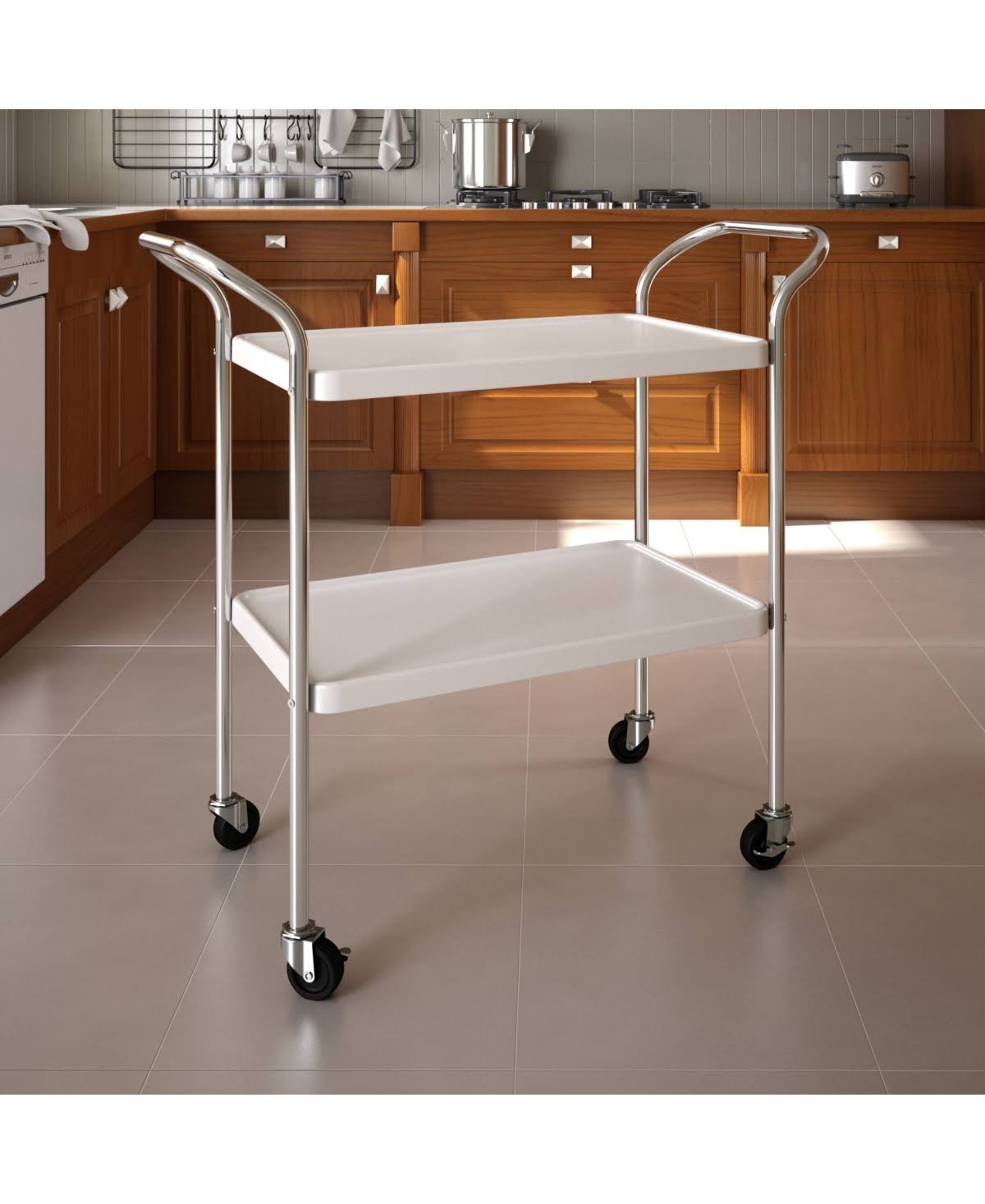 White 2 Tier Serving Cart G484798