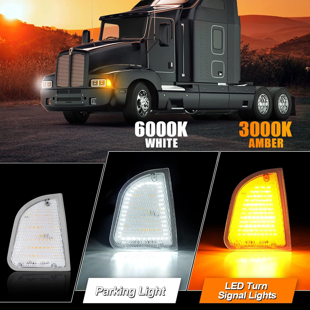 Front LED Turn Signal and Parking Lights Assembly, Amber and White, Clear Lens, Pack of 2 P265