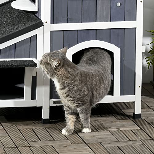 Gray Outdoor Cat House with Weather-Resistant Roof Z116368
